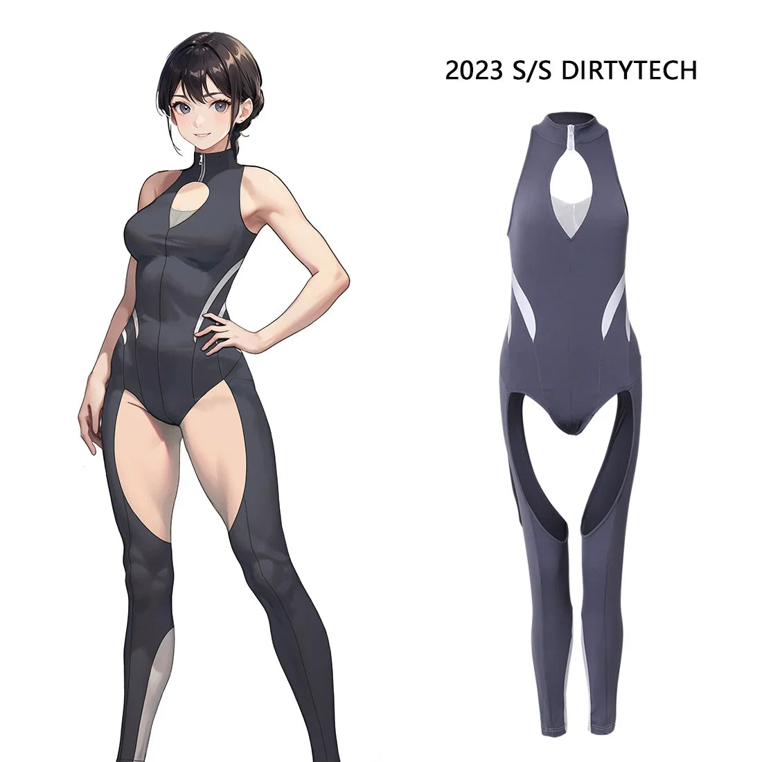 Anime Style the Grey Shark Jumpsuit Yoga Pants Full Body Sexy Fitness Active Wear - Shopthatapp.ca