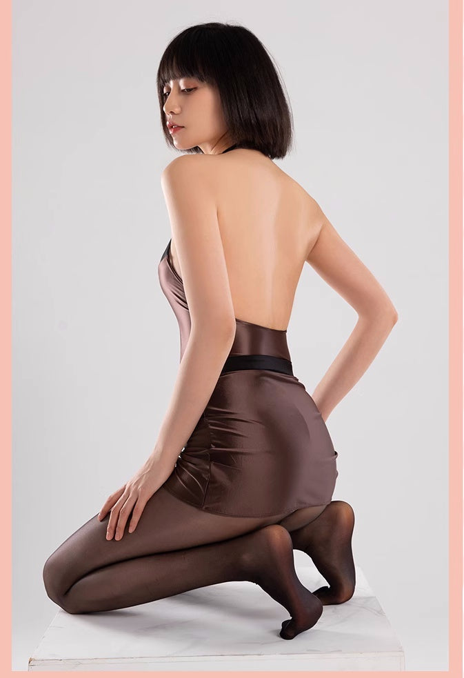 Satin Spandex Halter Sleeveless Short Dress Lingerie - Shopthatapp.ca