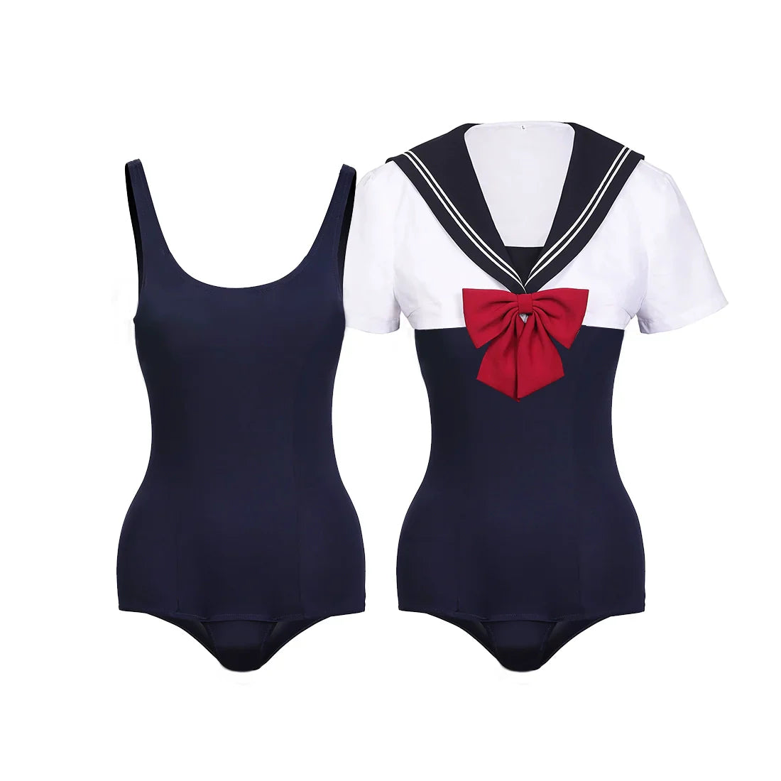 Japanese Anime Sailor Style Two-Piece Uniform Swimsuit Set with Bandage Design - Shopthatapp.ca