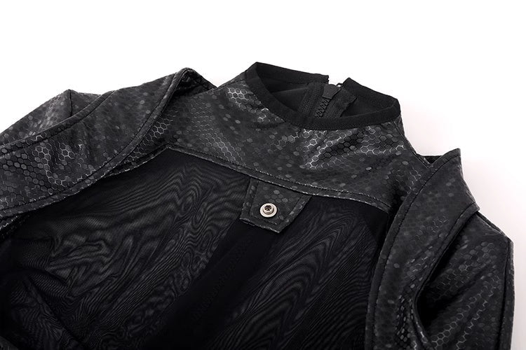 Tactical Anime Girl PU Leather Sheer Mesh Sexy Cosplay Full Bodysuit Costume - Shopthatapp.ca