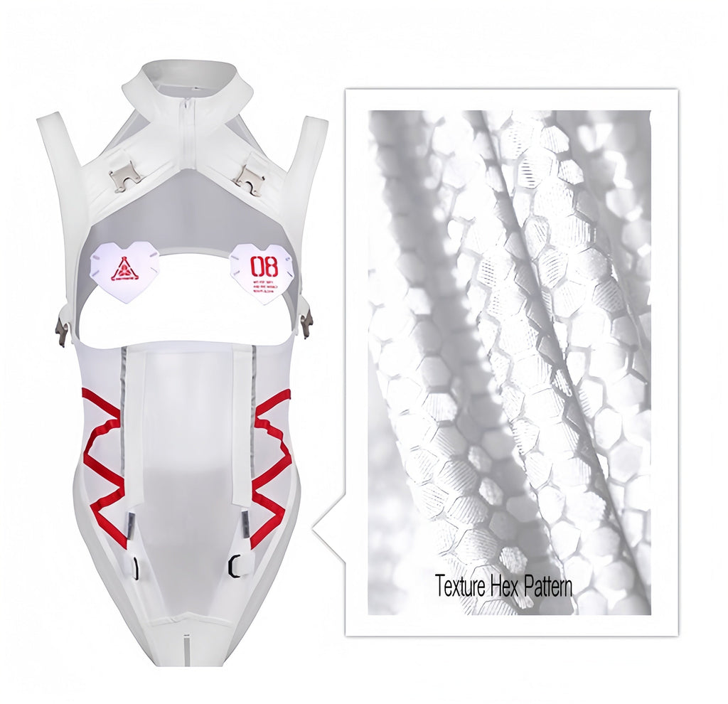 Tactical Anime Girl PU Leather Sheer Mesh Sexy Cosplay Bodysuit Costume White - Shopthatapp.ca