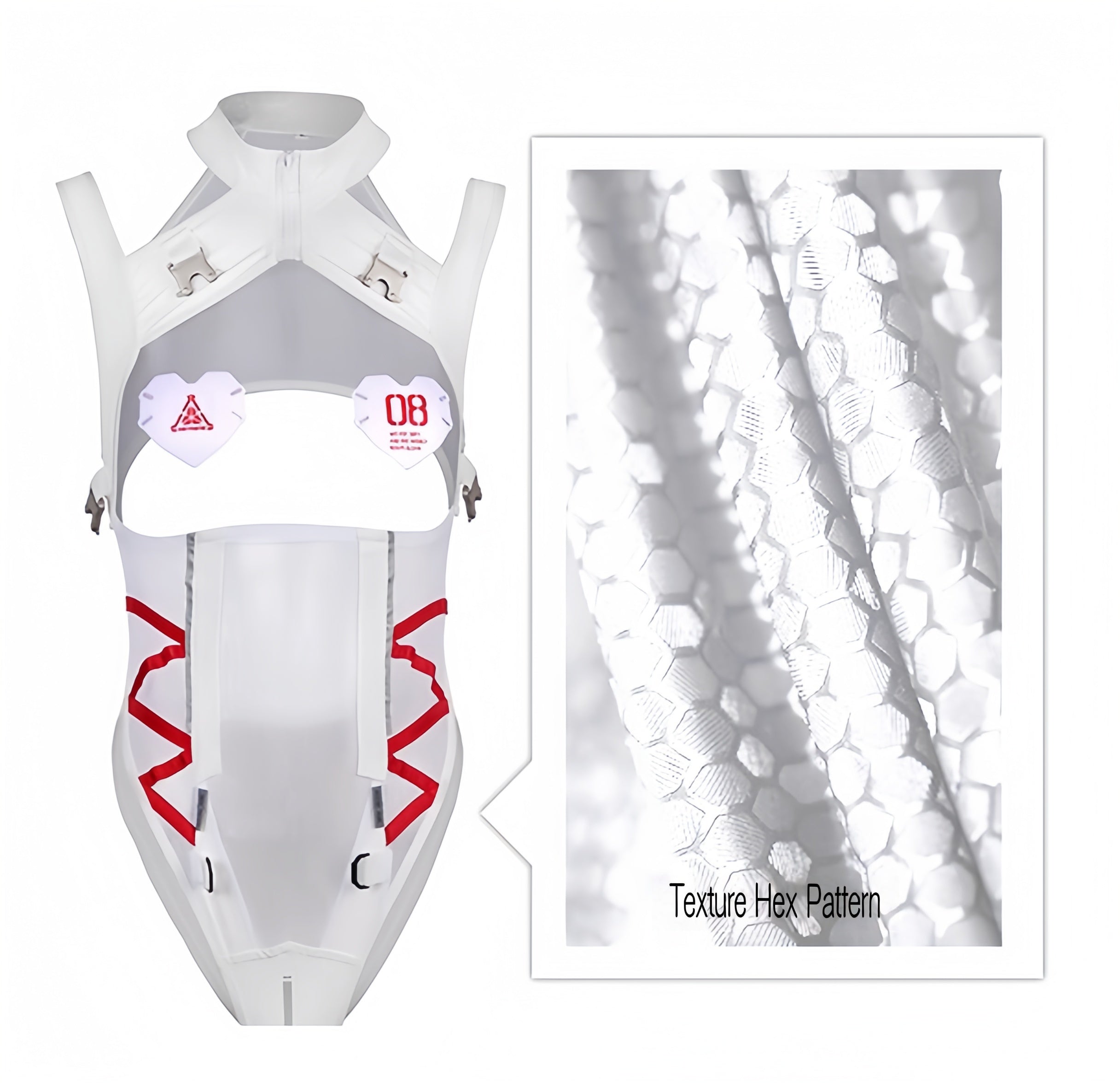 Tactical Anime Girl PU Leather Sheer Mesh Sexy Cosplay Bodysuit Costume White - Shopthatapp.ca