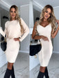 Women's long-sleeved skirt set by Like2b-uy featuring a solid stripe top and tight suspender skirt for a stylish autumn winter look.
