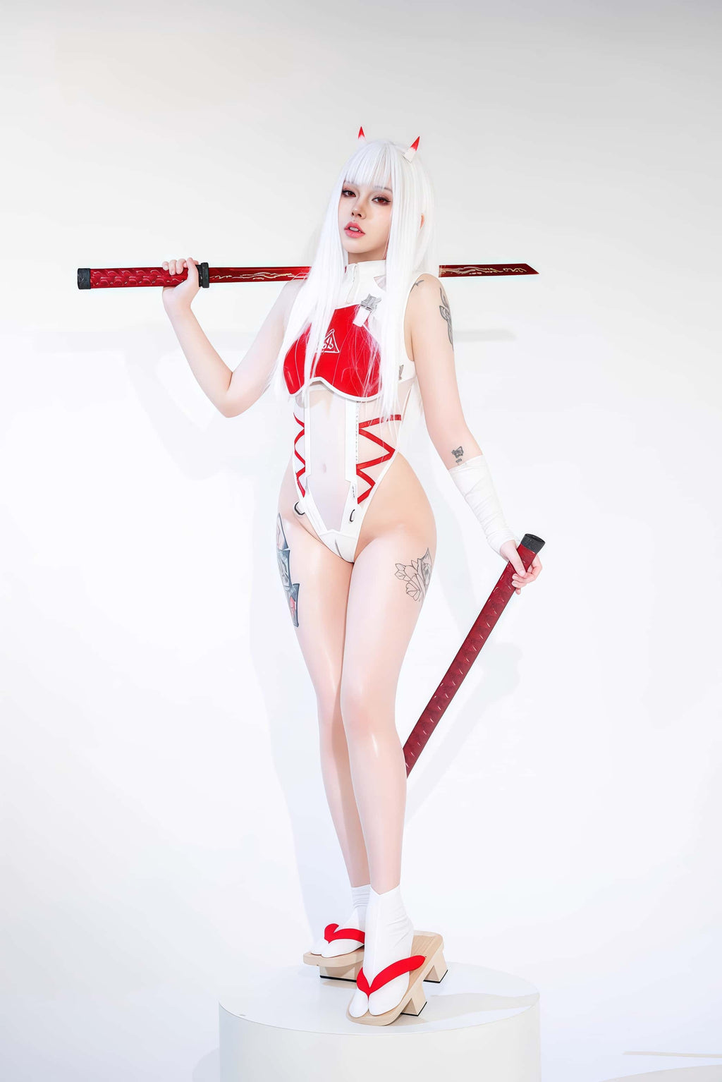 Tactical Anime Girl PU Leather Sheer Mesh Sexy Cosplay Bodysuit Costume White - Shopthatapp.ca