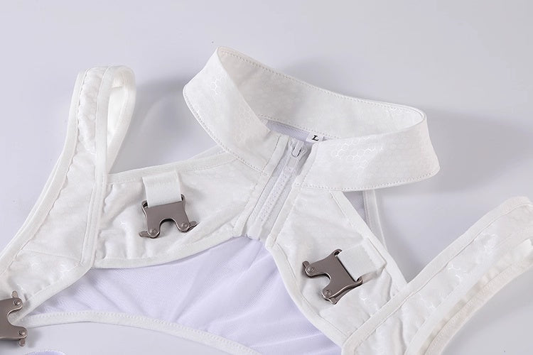 Tactical Anime Girl PU Leather Sheer Mesh Sexy Cosplay Bodysuit Costume White - Shopthatapp.ca