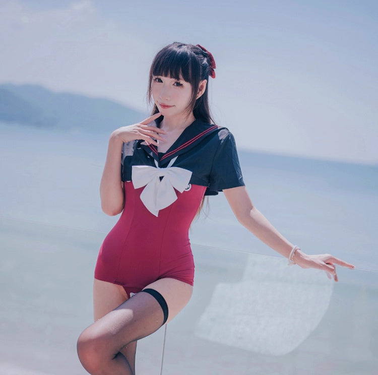 Japanese Anime Sailor Style Two-Piece Uniform Swimsuit Set with Bandage Design - Shopthatapp.ca