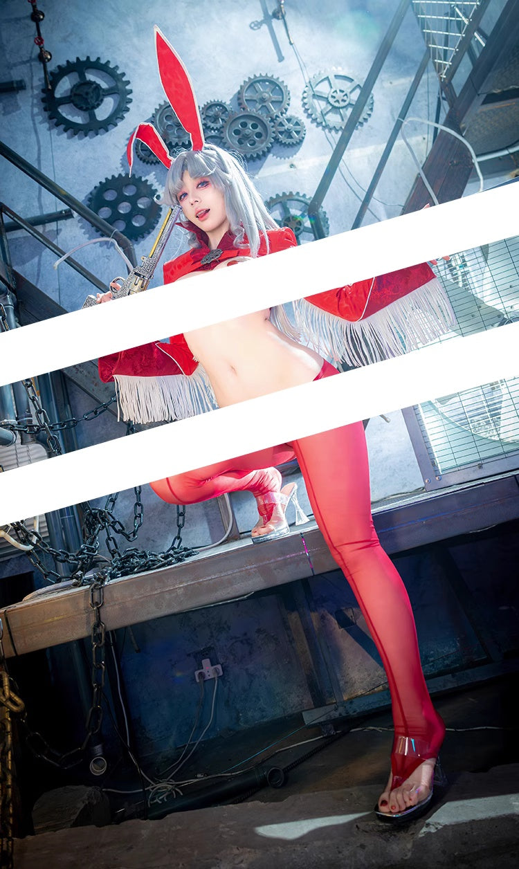 Wild Bunny Cow Girl PU Leather Jacket Sheer Sexy Ligerie Cosplay Costume Set - Shopthatapp.ca