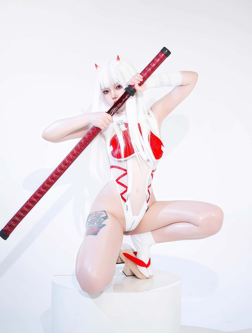 Tactical Anime Girl PU Leather Sheer Mesh Sexy Cosplay Bodysuit Costume White - Shopthatapp.ca