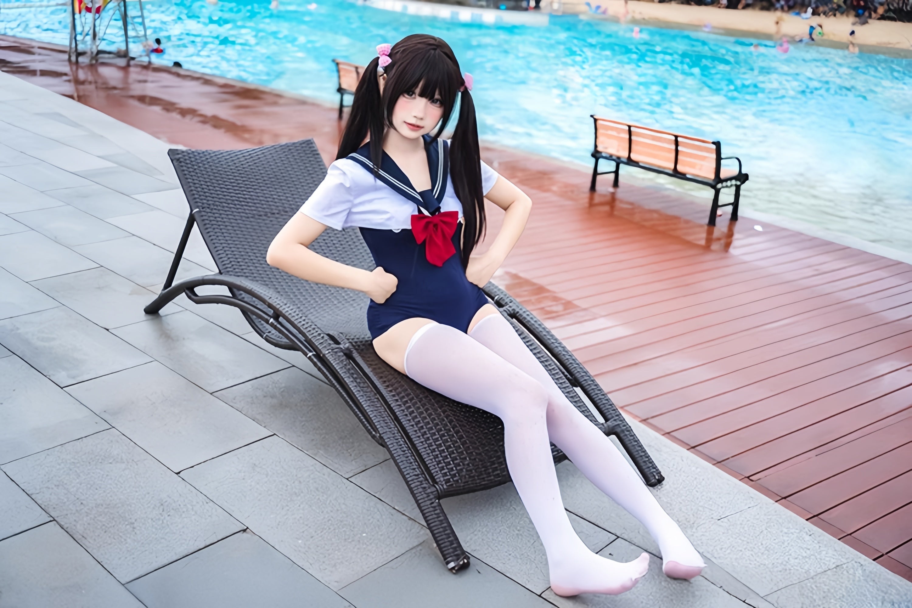 Japanese Anime Sailor Style Two-Piece Uniform Swimsuit Set with Bandage Design - Shopthatapp.ca