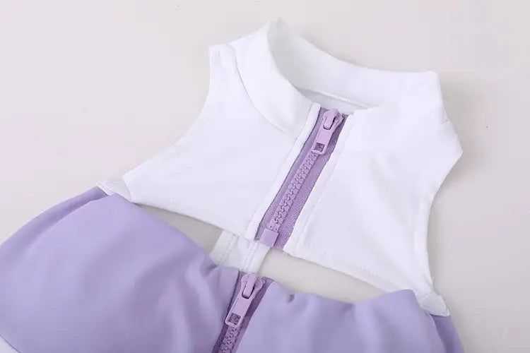 Anime style Purple Shark jumpsuit yoga pants by MRJCOS, full-body activewear designed for fitness and stylish activewear.