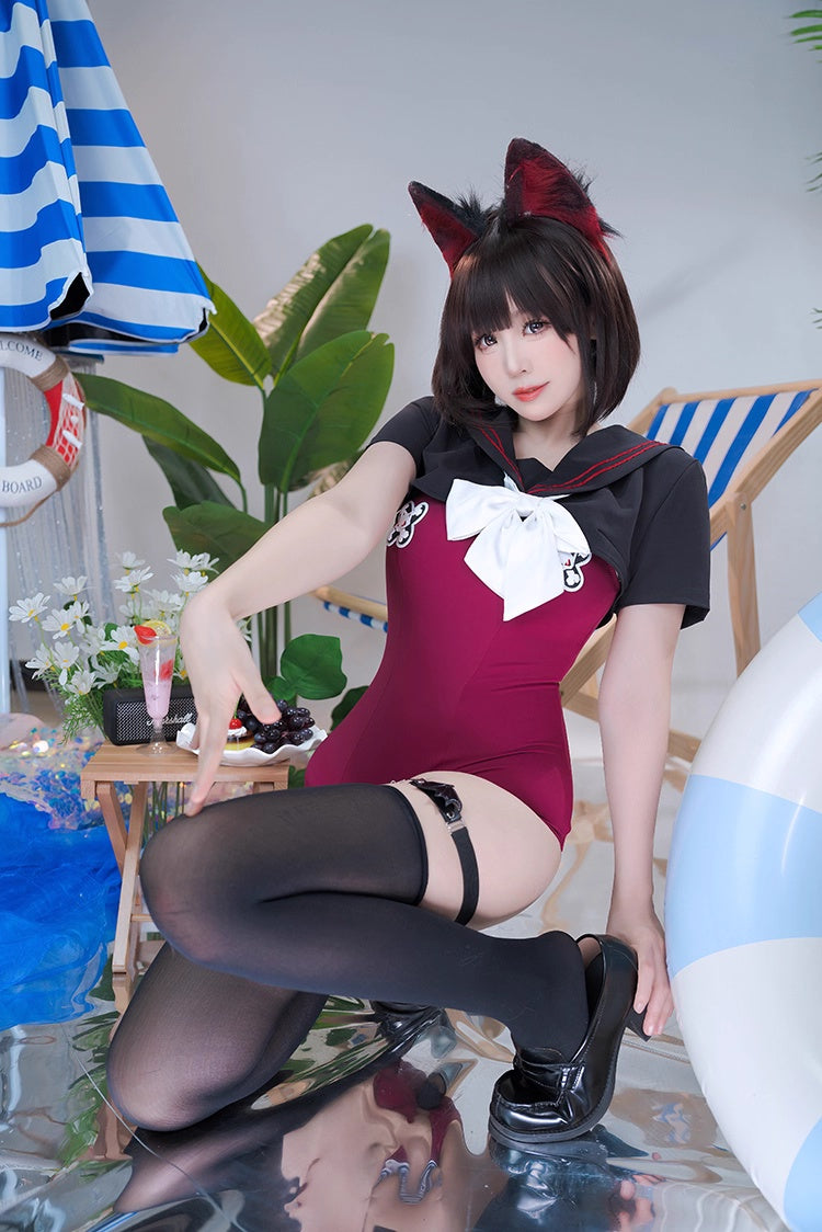 Japanese Anime Sailor Style Two-Piece Uniform Swimsuit Set with Bandage Design - Shopthatapp.ca