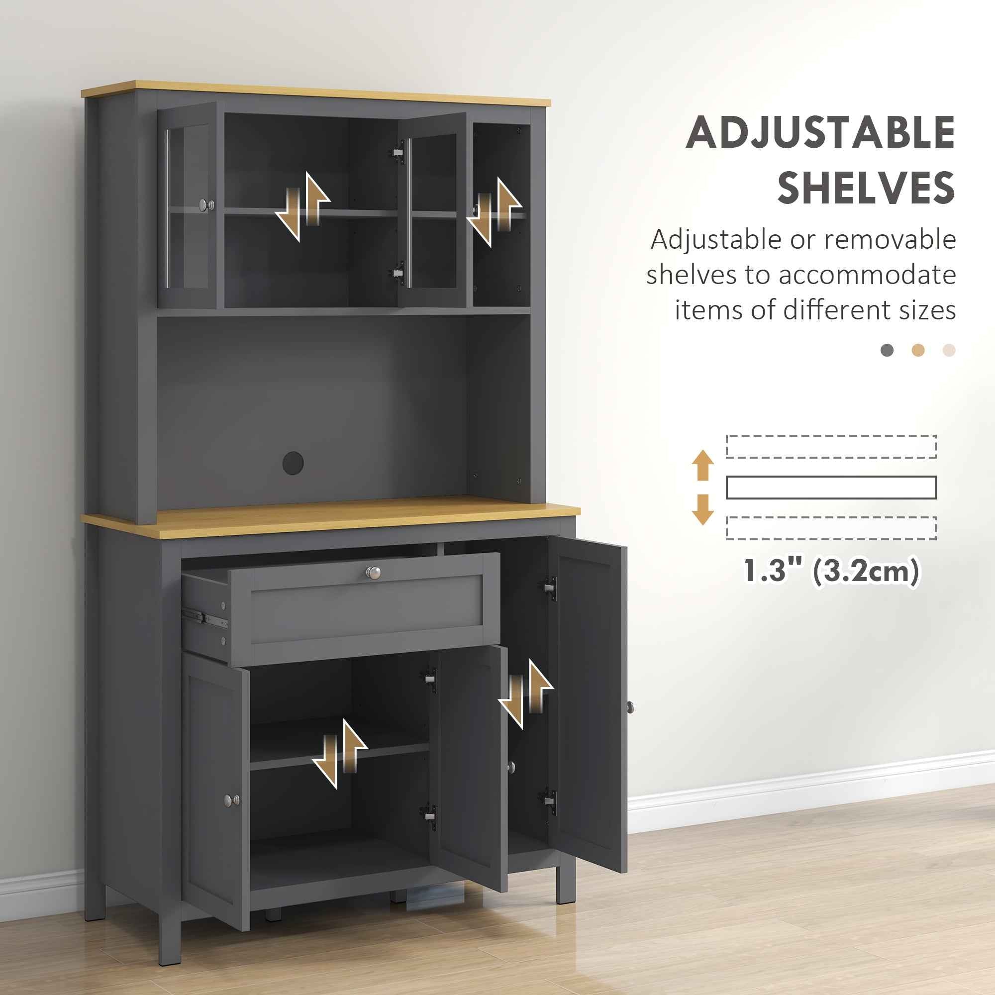 Brooks 71" 5-Door Kitchen/Storage Cabinet with Adjustable Shelves-Grey