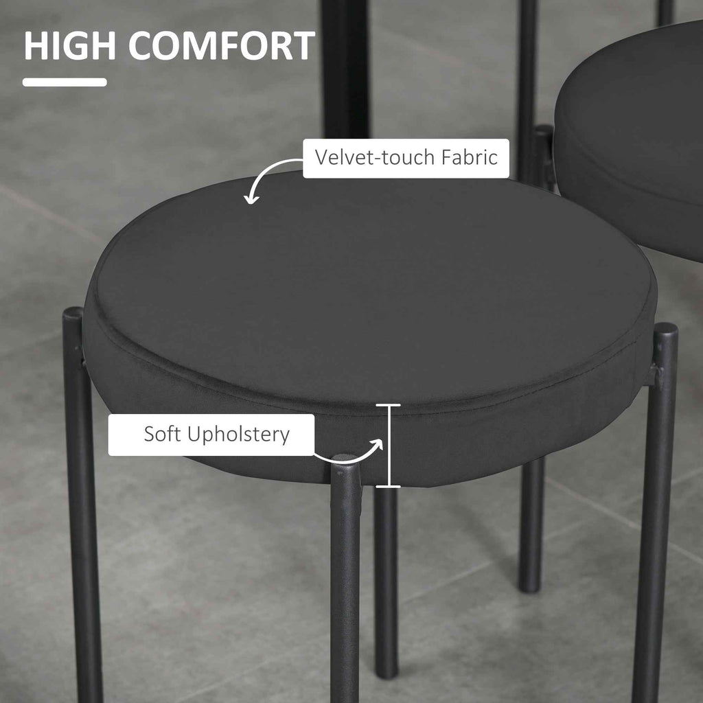 Noel Backless Round Dining Stools-Set of 4 with Metal Legs-Black