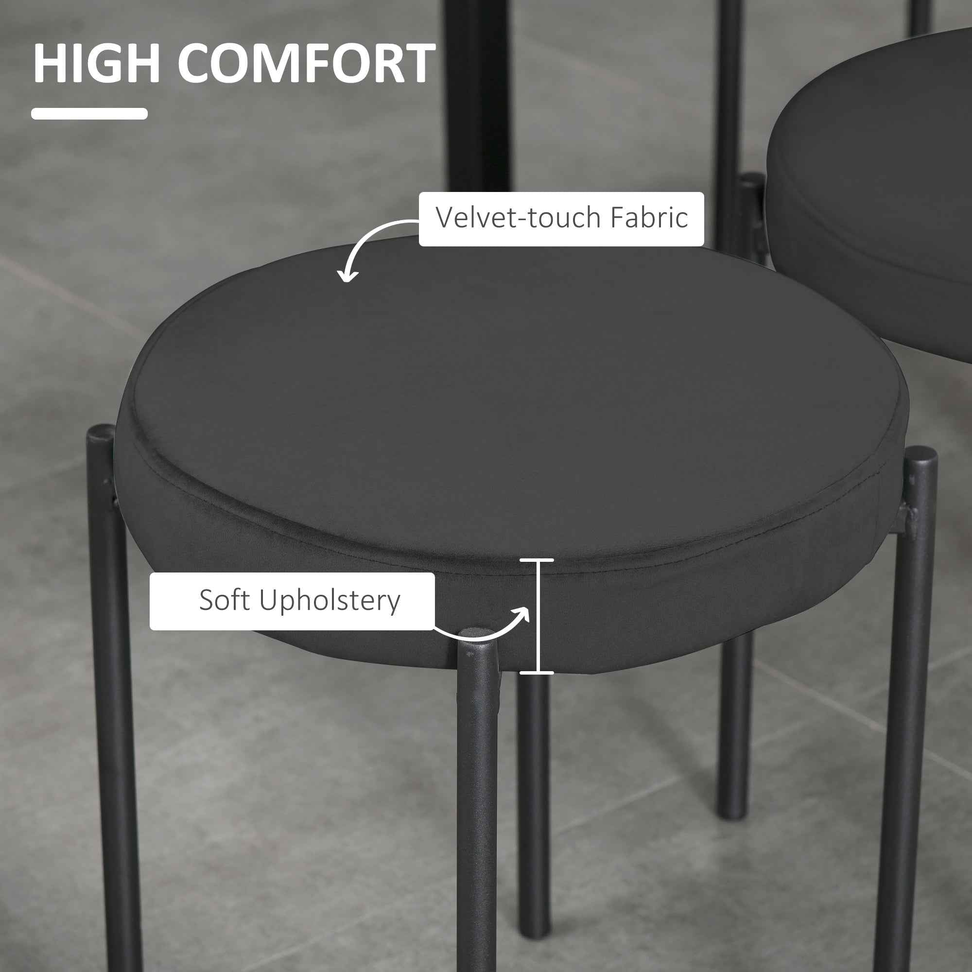 Noel Backless Round Dining Stools-Set of 4 with Metal Legs-Black