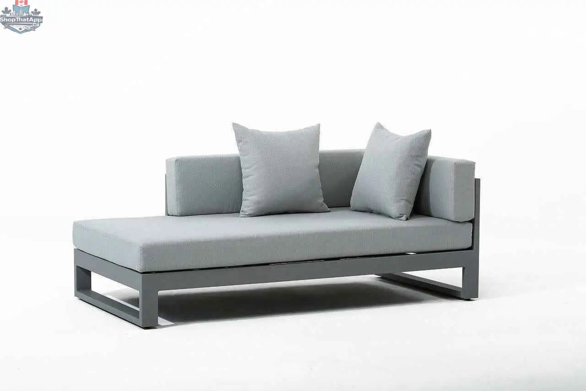 Krikacy Oasis outdoor sectional sofa with a left chaise, 3-piece aluminum patio set, featuring cushioned seating and modern design.