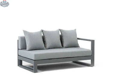 Krikacy Oasis outdoor sectional sofa with right arm loveseat in aluminum frame, featuring plush cushions and modern design.