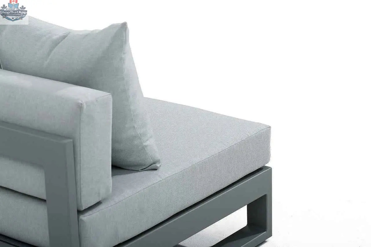 Krikacy Oasis outdoor sectional sofa set with three aluminum pieces, featuring plush cushions and modern design for patio lounging.