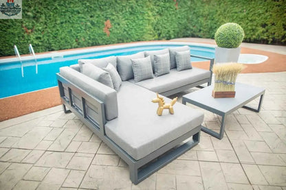 Krikacy Oasis outdoor sectional sofa with three aluminum sections, featuring comfortable cushions and modern design for outdoor lounging.
