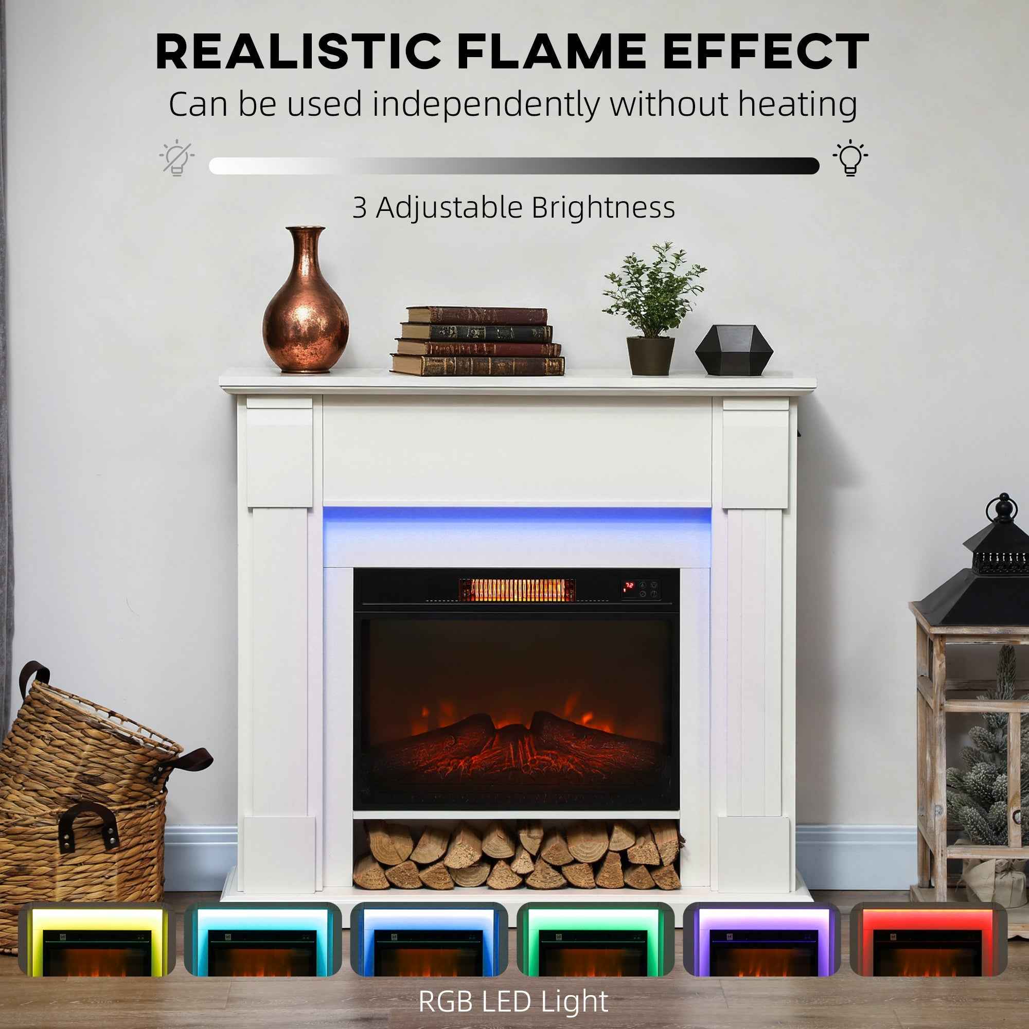 Aubrey 41" Electric Fireplace with Mantel and Adjustable 3D Flame Effect -White