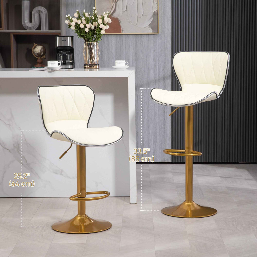 Maxi Counter Height Bar Stools Set of 2-Adjustable Height and Swivel Seat-White/Gold
