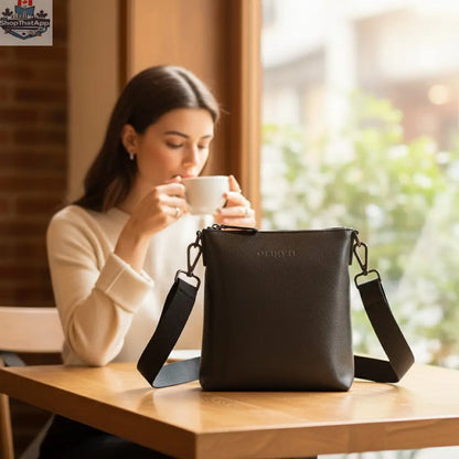 Origyn 04 vegan leather handbag with top zip closure, eco-friendly MIRUM® plastic-free material, featuring a sleek, minimalist design.