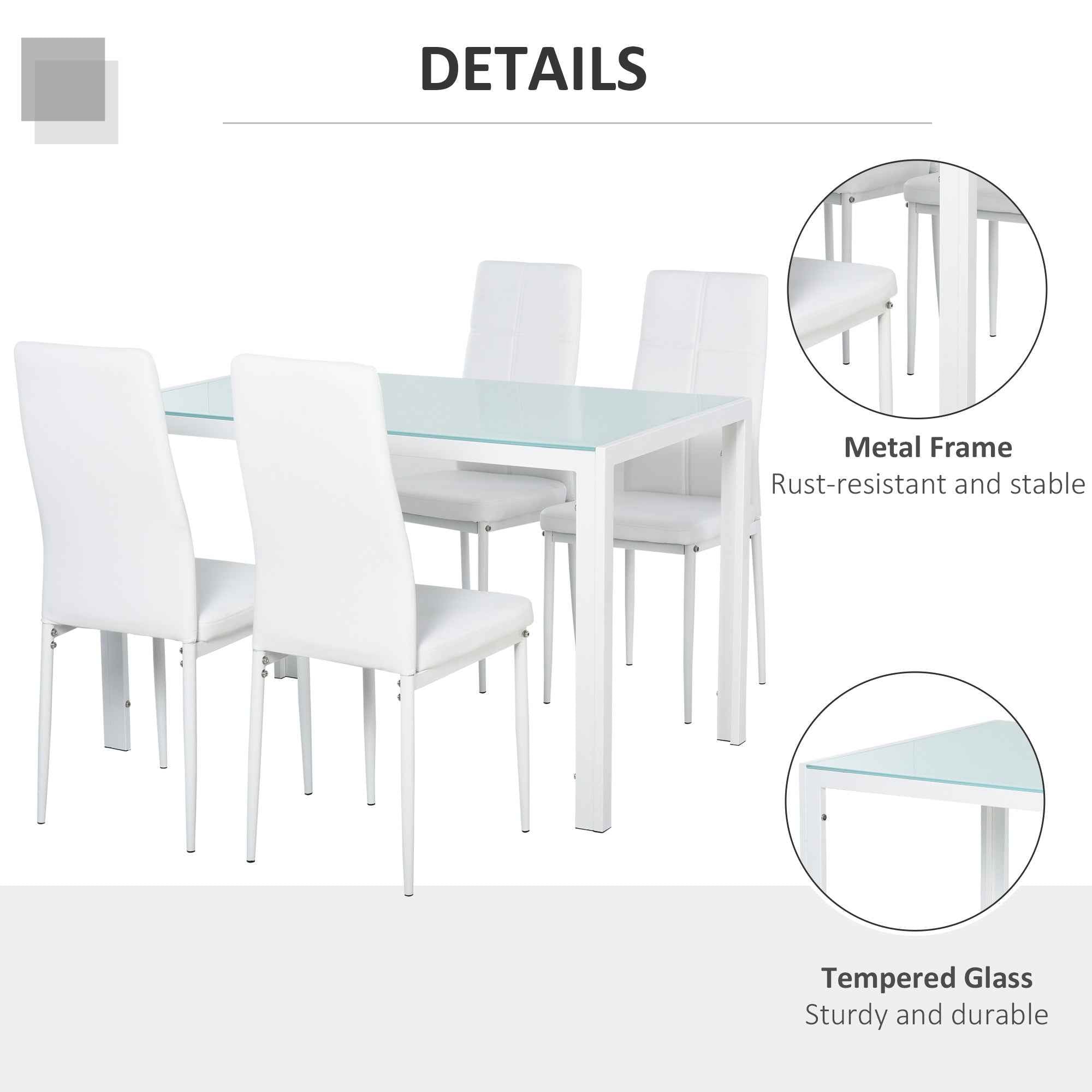 Zaya 5-Piece Rectangular Glass Dining Set for Small Spaces-White