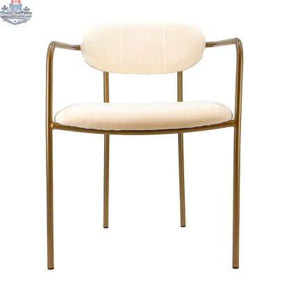 White and gold Hygge Design House Archer dining chair with elegant curved back and upholstered seat for stylish home seating.