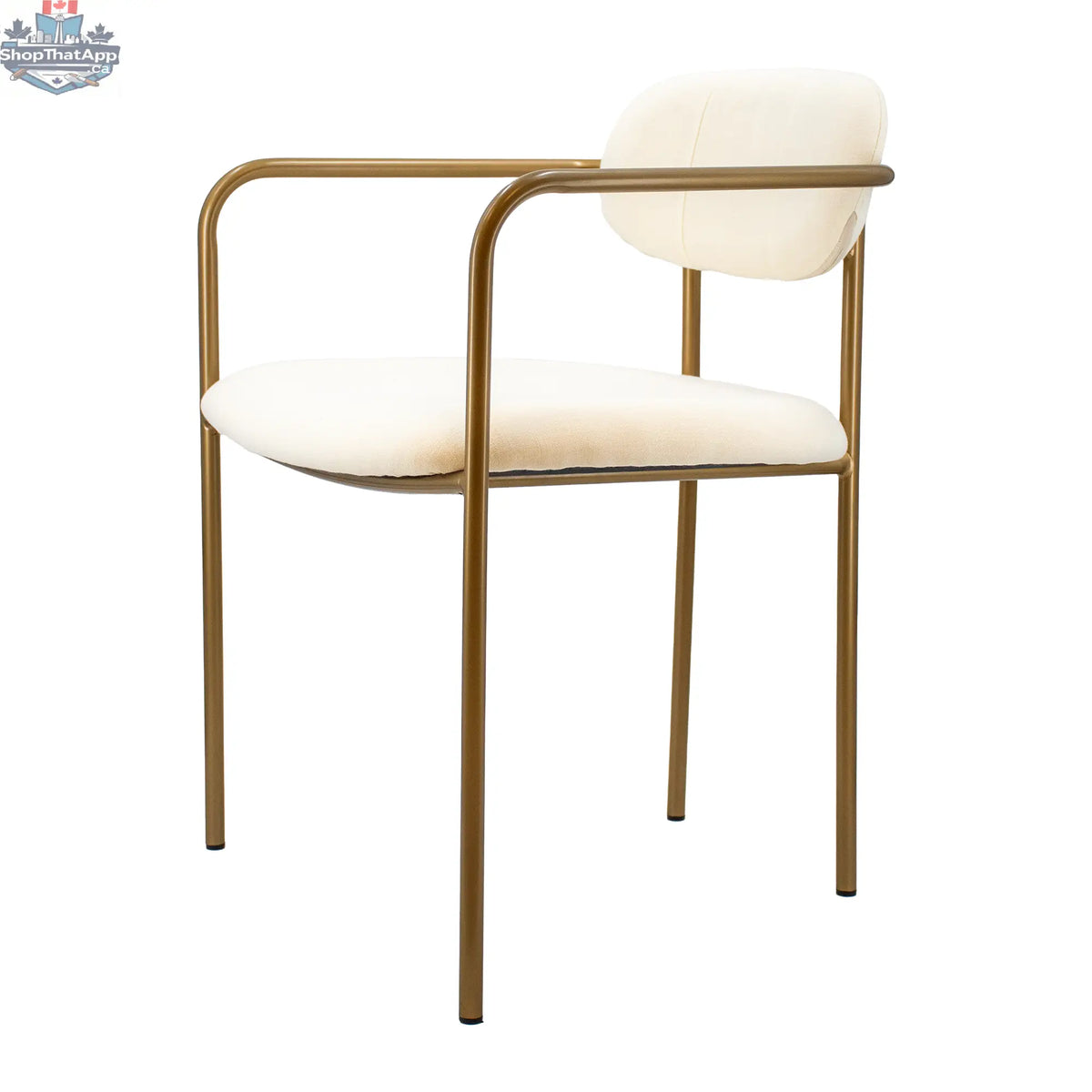 Hygge Design House Archer dining chair with white upholstery and gold metal legs, elegant seating for modern home dining spaces.