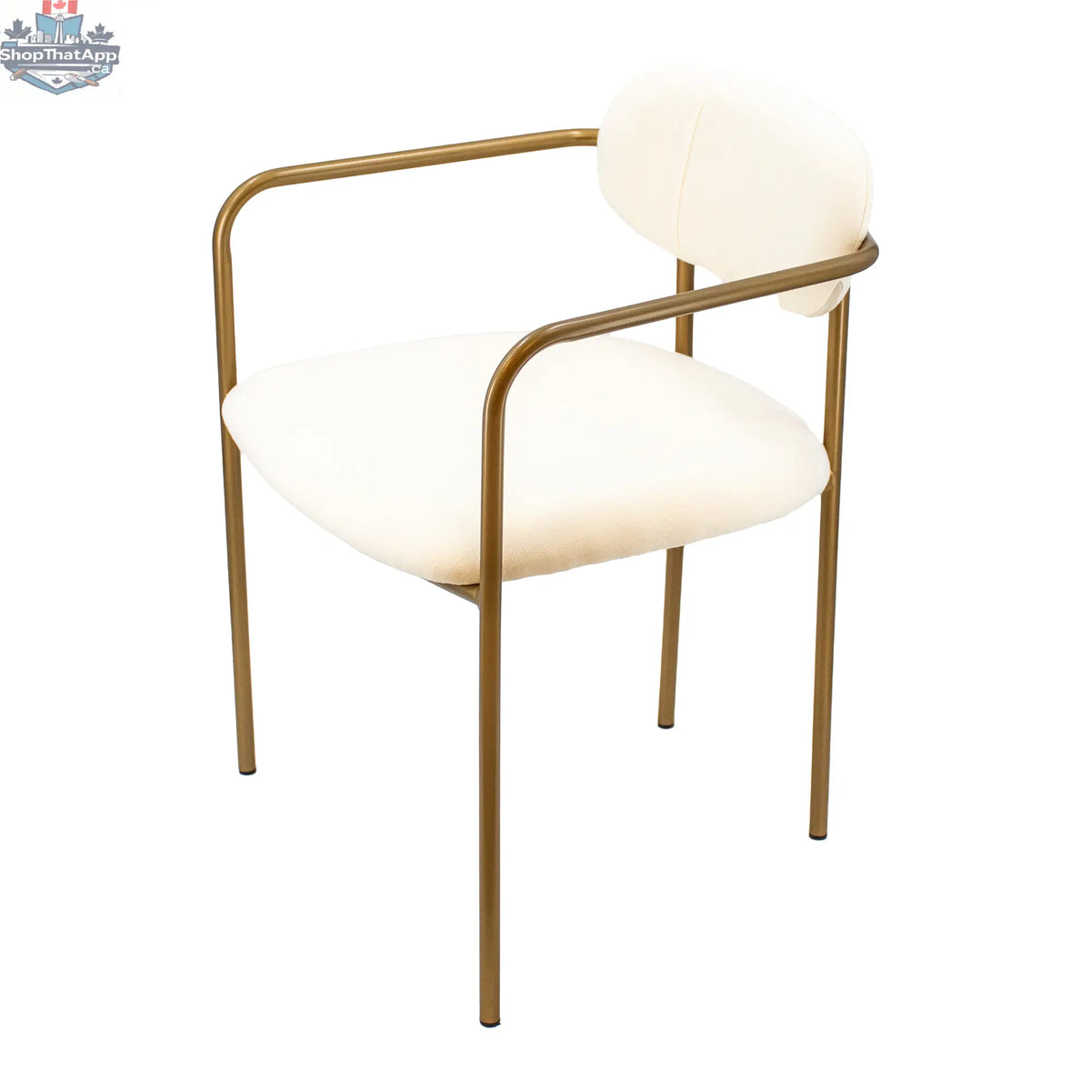 White and gold Hygge Design House Archer dining chair with elegant, modern design and upholstered seat for stylish home dining.