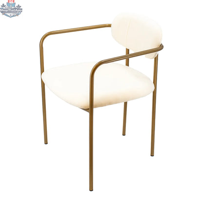White and gold Hygge Design House Archer dining chair with elegant, modern design and upholstered seat for stylish home dining.