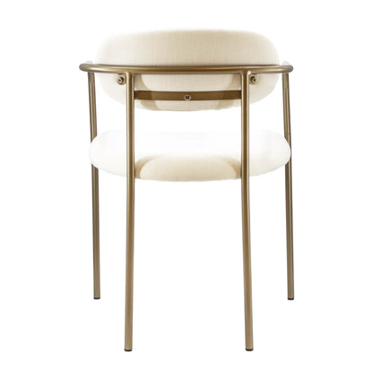 White gold Archer dining chair by Hygge Design House with elegant upholstered seat and stylish wooden legs.