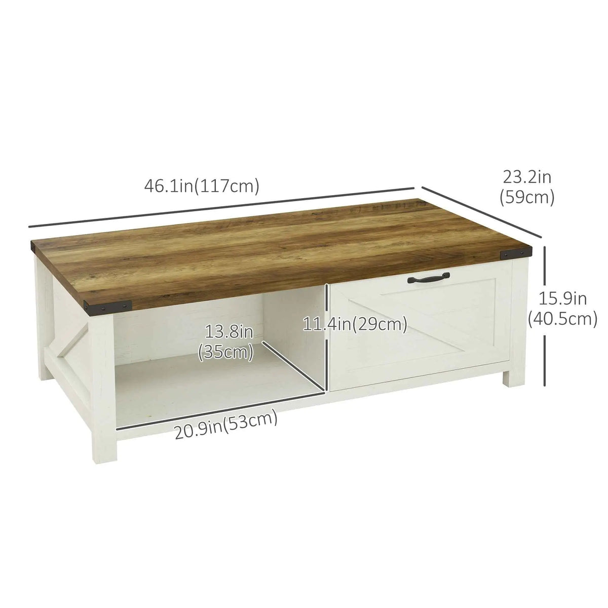 SLOTH Nation Lowen farmhouse coffee table made of wood with a rustic finish, featuring a spacious tabletop and sturdy legs.