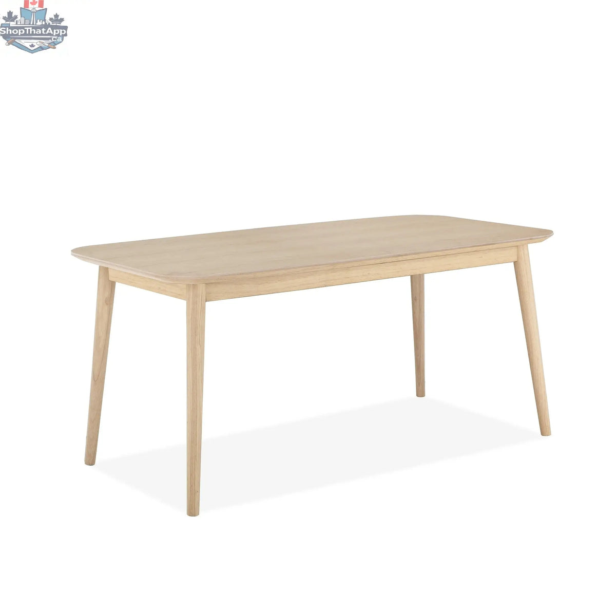Hygge Design House Mons extendable dining table in wood, shown in the closed position with sleek modern design.