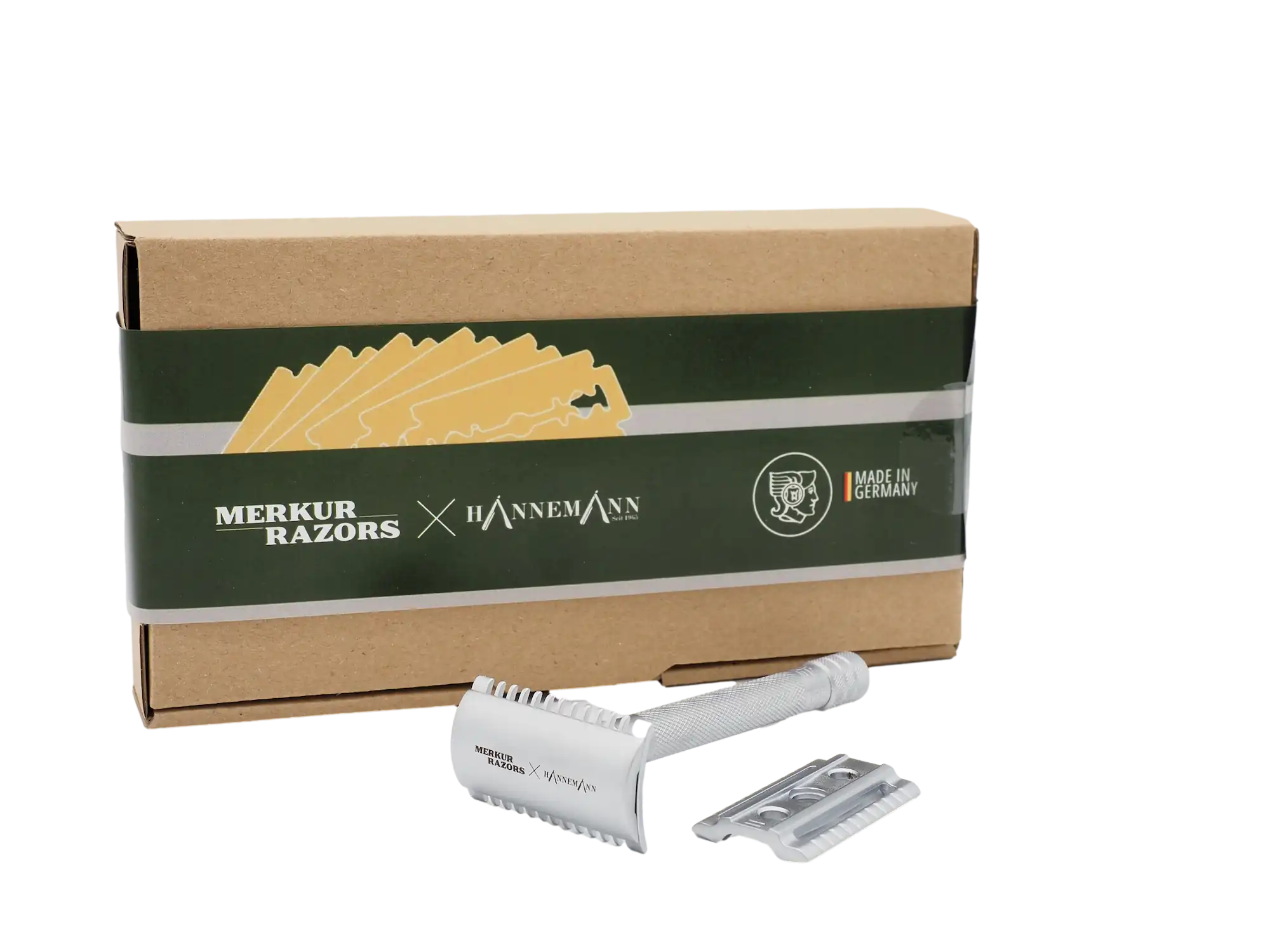 Merkur 34C Safety Razor - 3-Piece DE Razor with Open Tooth Comb and Knurled Extra Long Handle in Matte Chrome