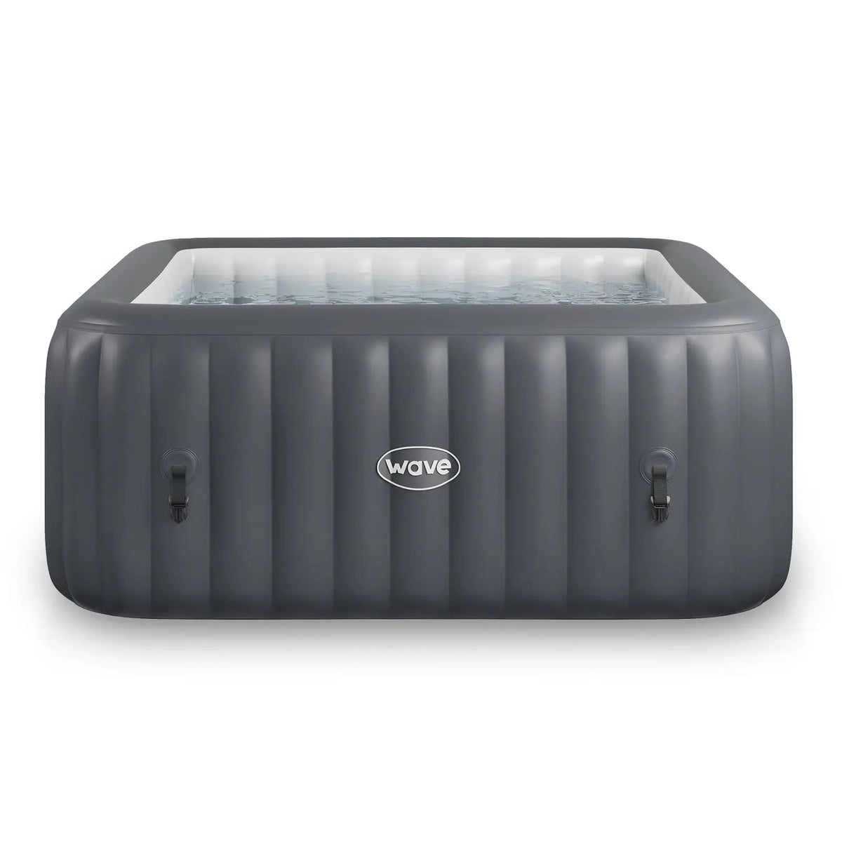 Zoppinh Wave Pacific 4/6-person inflatable hot tub with square shape and integrated heater, gray color, ready for relaxing spa experiences.