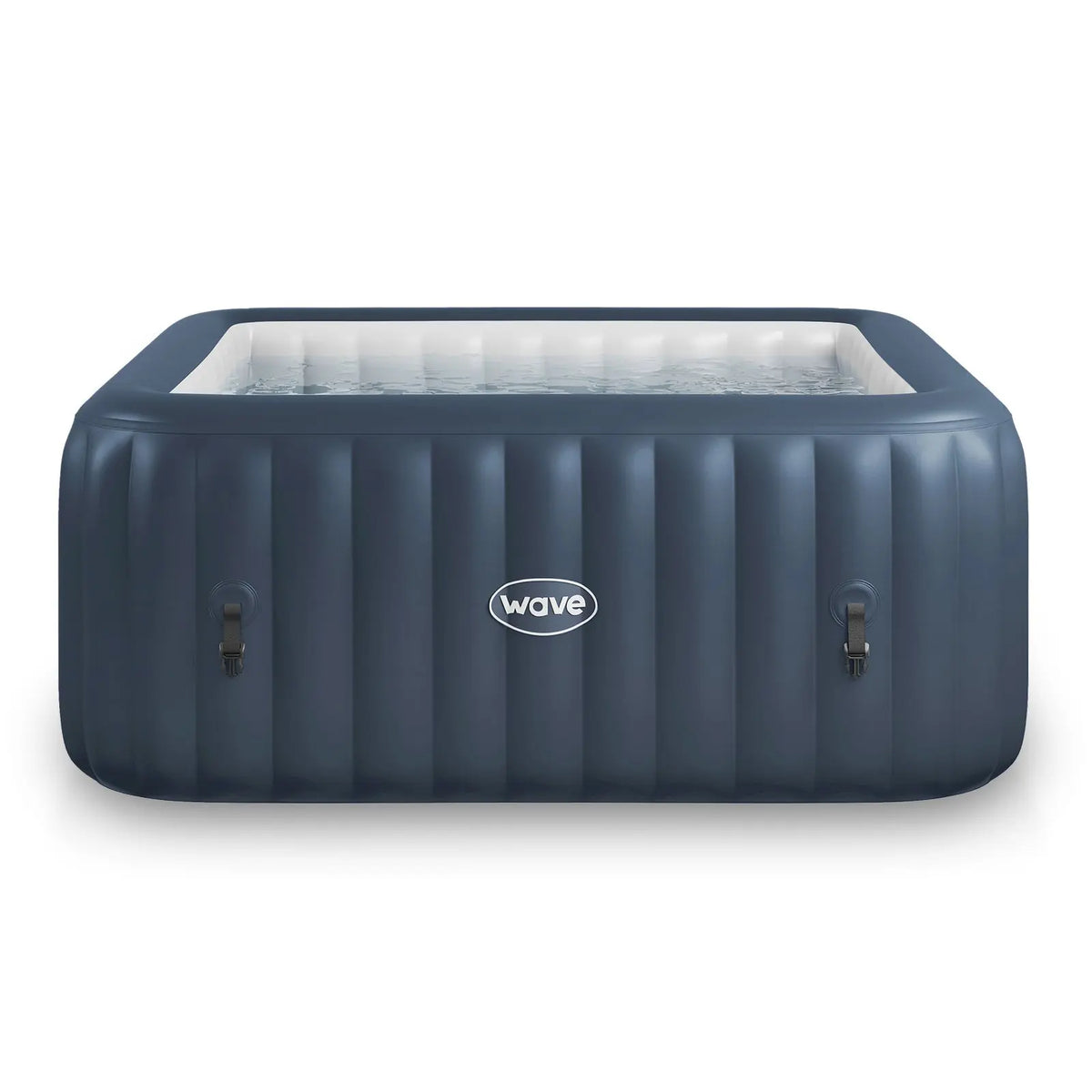 Zoppinh Wave Pacific 4/6-person inflatable hot tub with square shape and integrated heater, showcasing the hot tub filled with water.