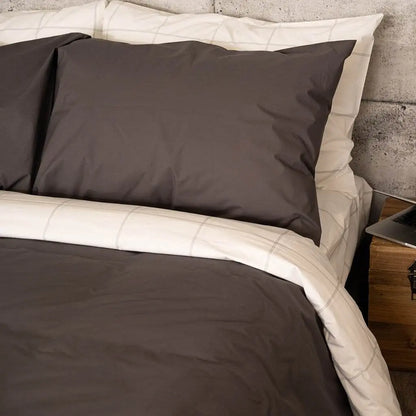 Charcoal organic percale pillowcase from Skylark+Owl Canada, soft and crisp bedding for luxurious sleep comfort.
