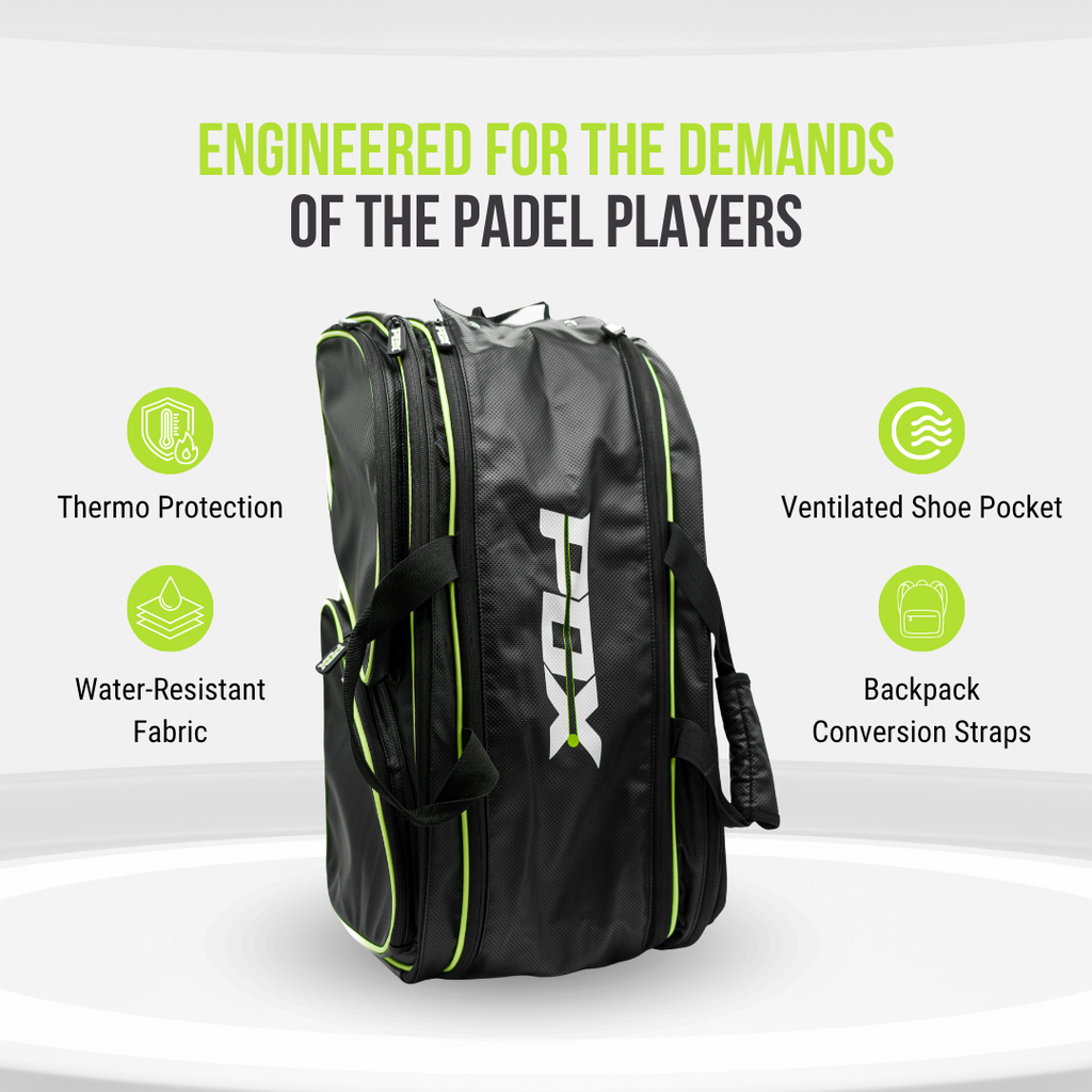 PDX Padel Racket Bag Black & Green | Holds 2-4 Rackets | Backpack Convertible | Thermal Compartment