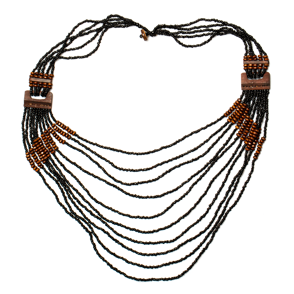 Long Multi Strand Necklace With Wood Detail - Shopthatapp.ca