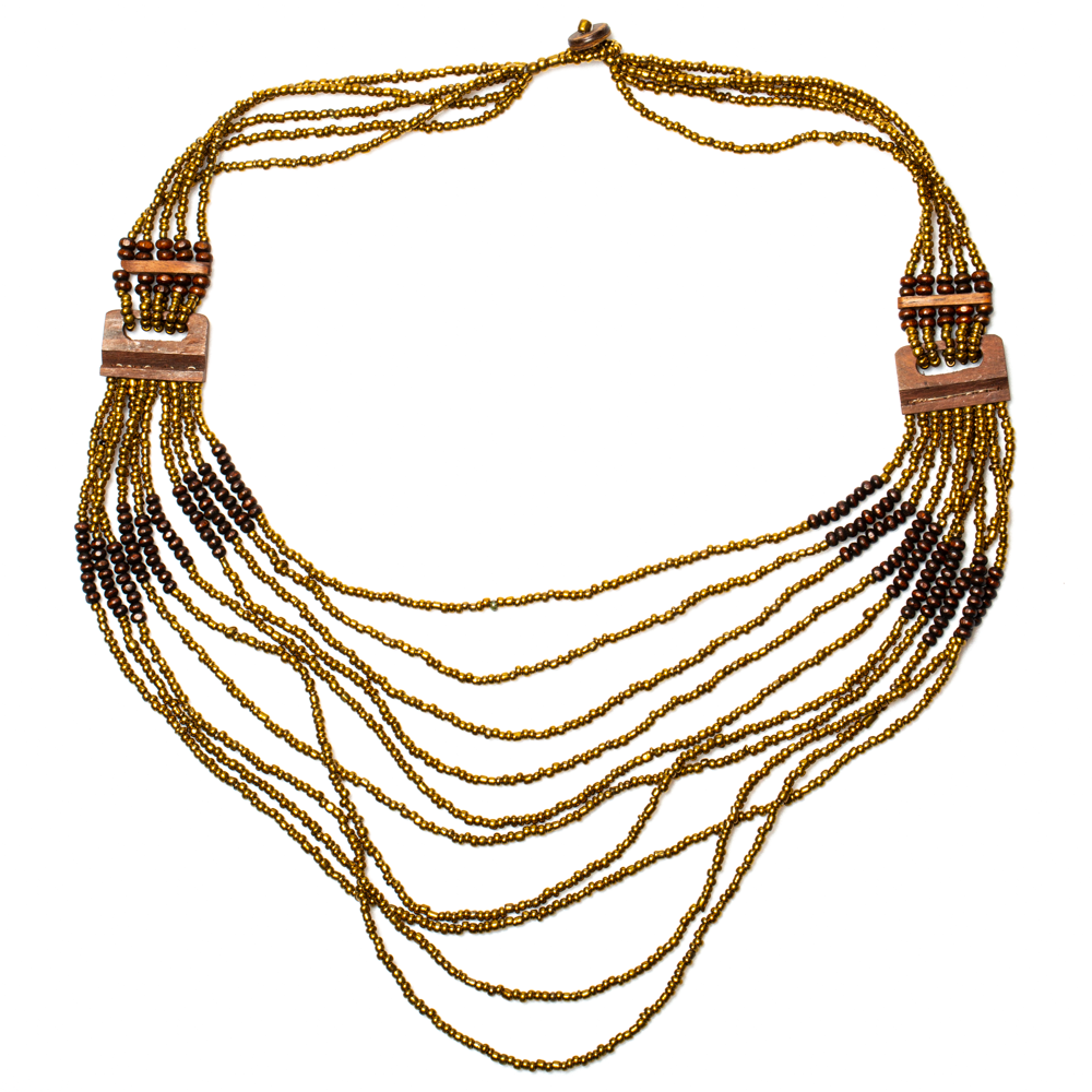 Long Multi Strand Necklace With Wood Detail - Shopthatapp.ca