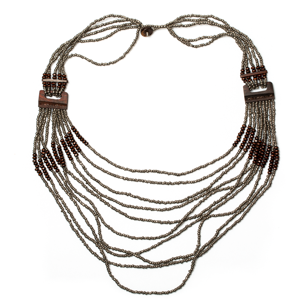 Long Multi Strand Necklace With Wood Detail - Shopthatapp.ca