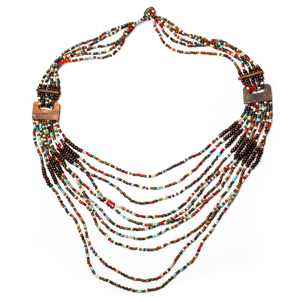 Long Multi Strand Necklace With Wood Detail - Shopthatapp.ca