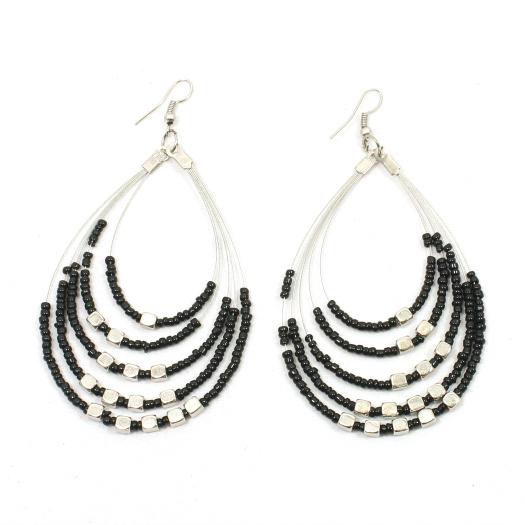 Beaded Hoop Earrings With Metalic Cubes - Shopthatapp.ca
