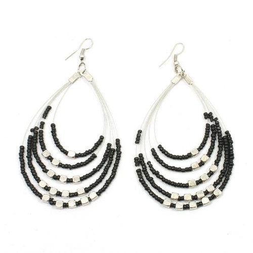 Beaded Hoop Earrings With Metalic Cubes - Shopthatapp.ca