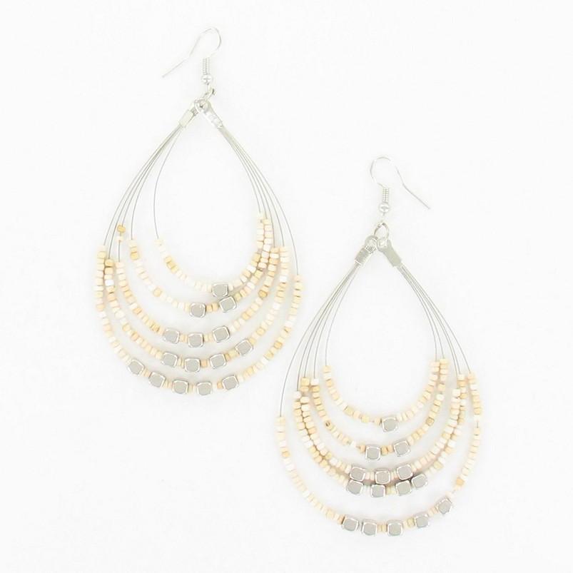 Beaded Hoop Earrings With Metalic Cubes - Shopthatapp.ca