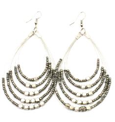 Beaded Hoop Earrings With Metalic Cubes - Shopthatapp.ca