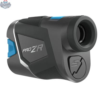 Pro ZR Rangefinder by The Golfather Ltd. showing back perspective with slope mode activated, compact golf rangefinder device.