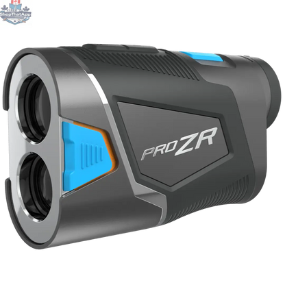 Pro ZR Rangefinder by The Golfather Ltd. showing display with slope mode activated, compact golf rangefinder with digital screen.