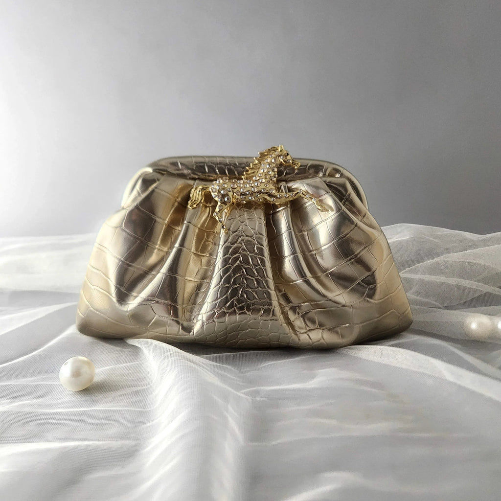 Elevate Your Style with the Luxury Evening Clutch: Golden Gallop Cloud Clutch
