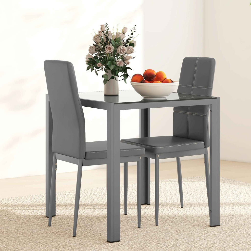 Zaya 3-Piece Rectangular Glass Dining Set for Small Spaces-Grey